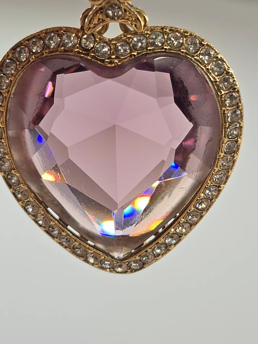 Vintage Purple Crystal Heart Brooch Rhinestone Gold Tone Articulated 2.25